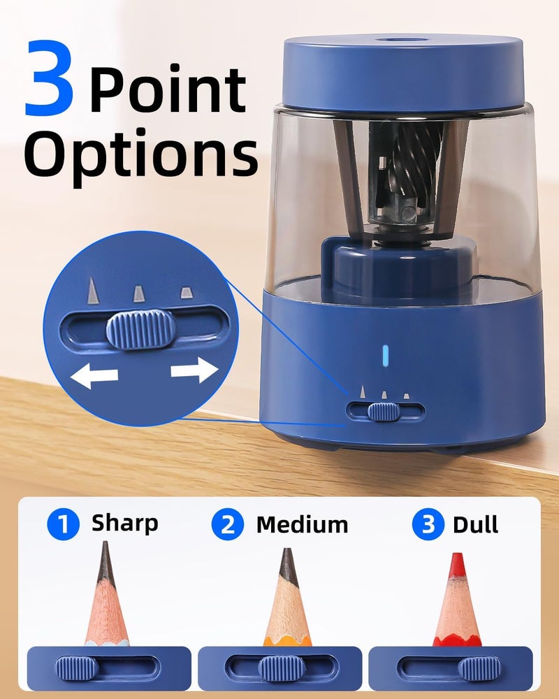 Zmol Electric Rechargeable Pencil Sharpener, Automatic Pencil Sharpeners Kids, Battery Pencil Sharpeners for Colored Pencils, Auto Stop, Suitable for No.2(6-8mm), Classroom/Home Blue - Image 3